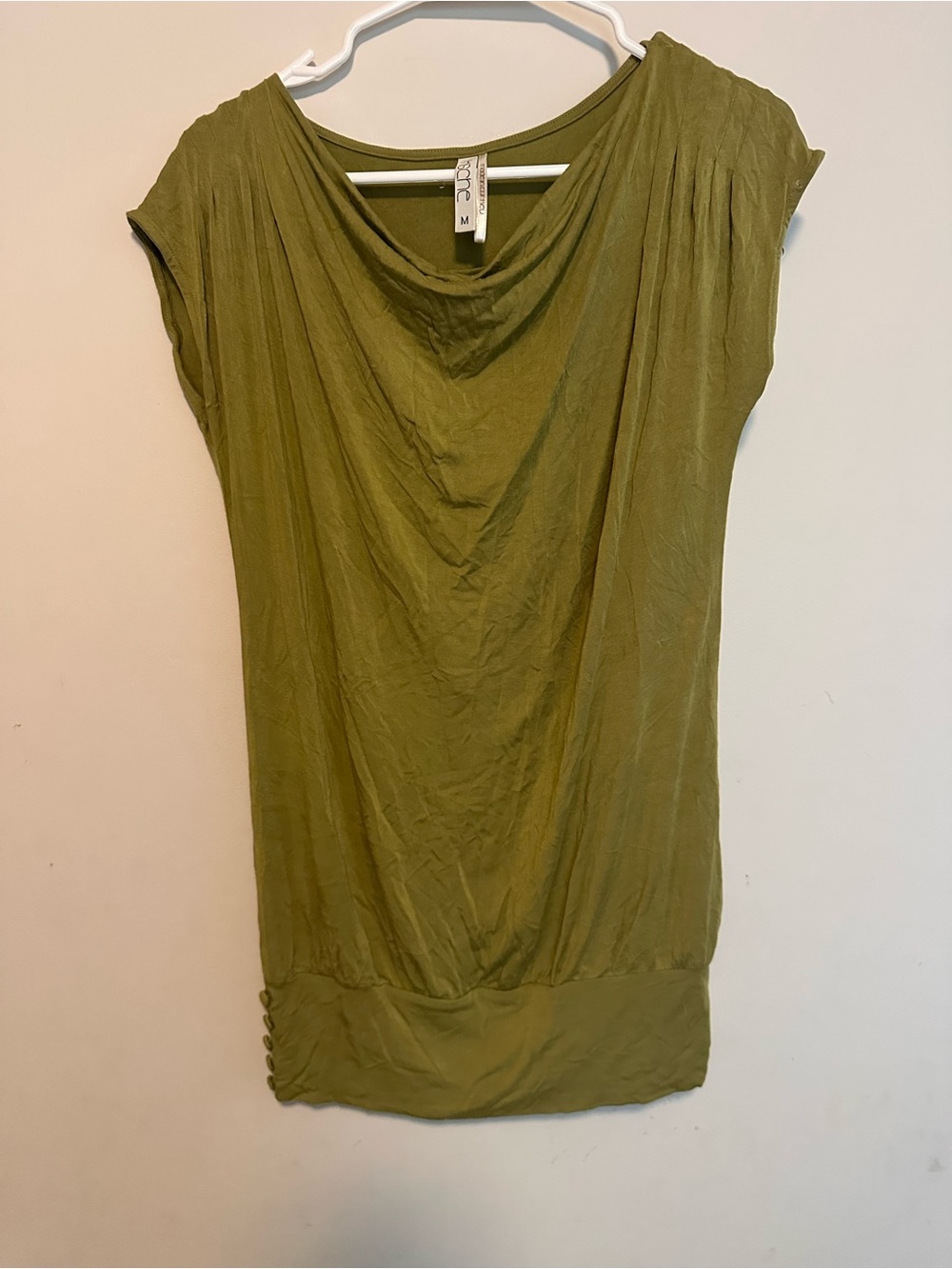 Kische Olive Green Draped Cowl Cap-Sleeve top